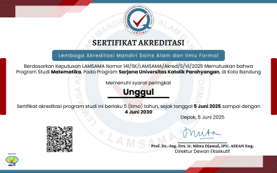 Program Studi Matematika Program Sarjana UNPAR Kembali Raih Akreditasi UNGGUL hingga 4 Juni 2030